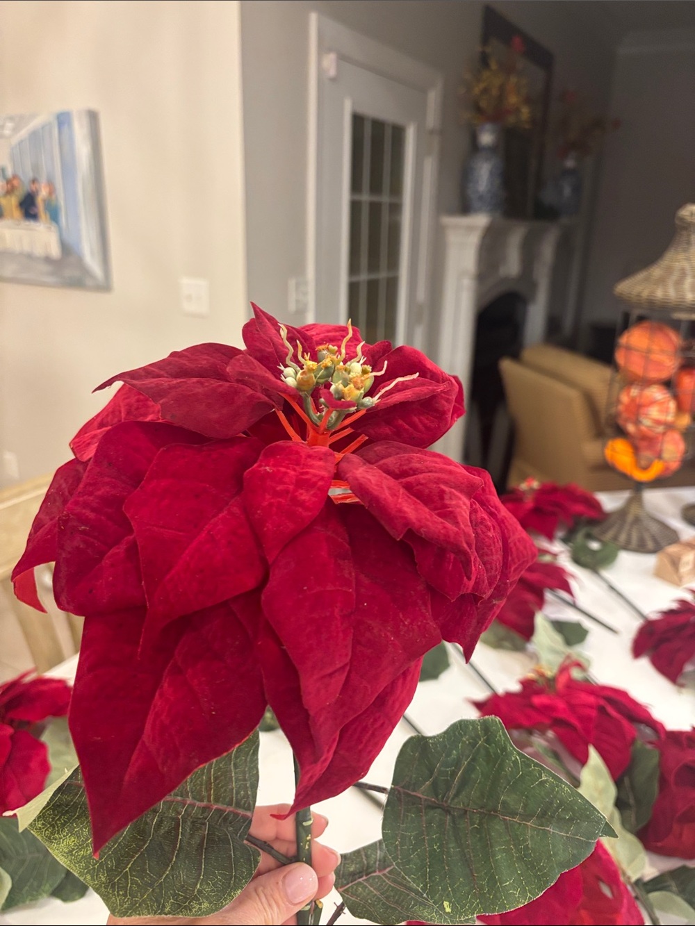 Artificial Red Poinsettia Stem for Holiday Décor